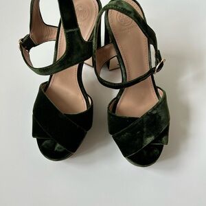 Tory Burch Dark Green Velvet Heeled Sandals